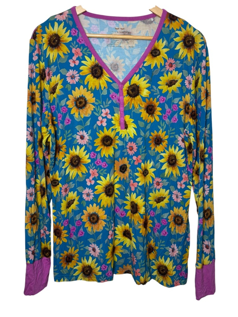 Little Sleepies Pajama Top Women Large Bamboo Sunflower Fields Long Sleeve NWOT